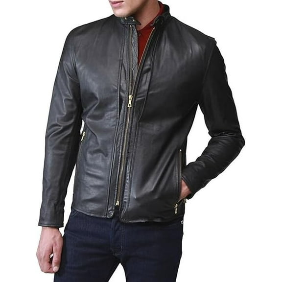 New Men Designer Genuine Black Lambskin Soft Biker Leather Jacket A400