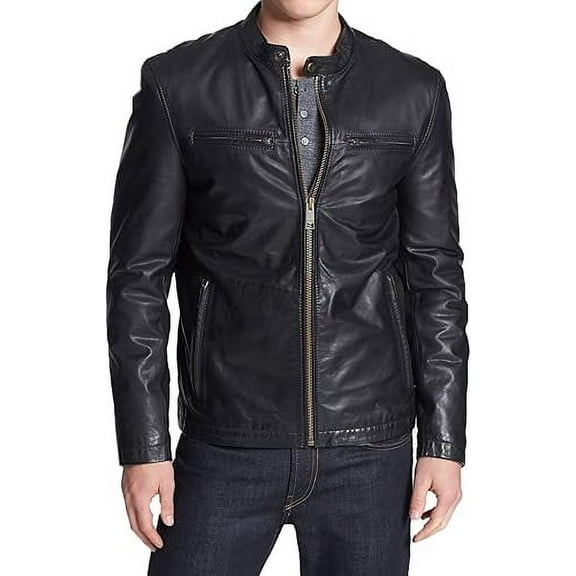 New Men's Genuine Lambskin Leather Jacket Black Motorcycle Biker Jacket A751