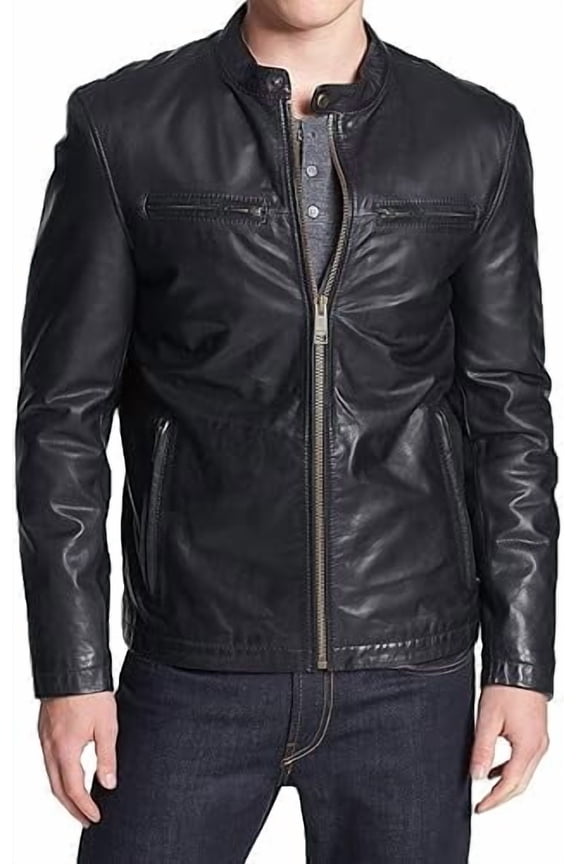 Men's Genuine Lambskin Leather Jacket Biker Soft Stylish Black Motorcycle Jacket A527