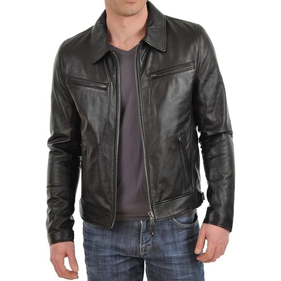 New Men's Genuine Lambskin Leather Jacket Black Motorcycle Biker Jacket A821