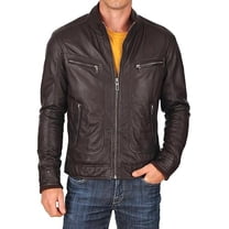 New Men's Genuine Lambskin Leather Jacket Brown Motorcycle Biker Jacket A608