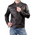 thumbnail image 1 of Men Slim Fit Biker Motorcycle Lambskin Leather Brown Jacket Coat Outwear Jackets A518, 1 of 3