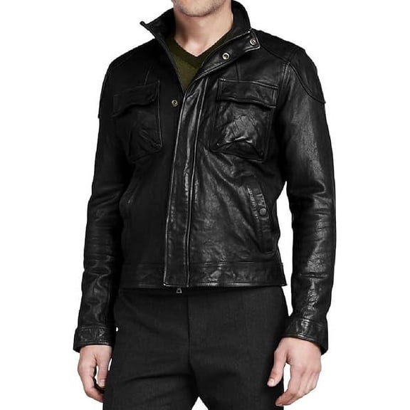 New Men's Genuine Lambskin Leather Slim Fit Biker Motorcycle Black Jacket For Men A861