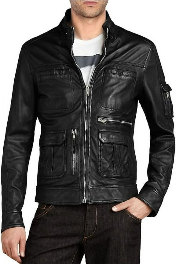 New Men's Genuine Lambskin Leather Slim Fit Biker Motorcycle Jacket For Men A083