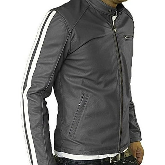 New Men's Genuine Lambskin Leather Slim Fit Biker Motorcycle Jacket For Men A351