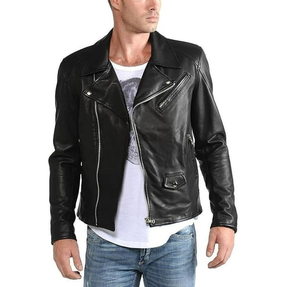 New Men's Genuine Lambskin Leather Slim Fit Biker Motorcycle Jacket For Men A370