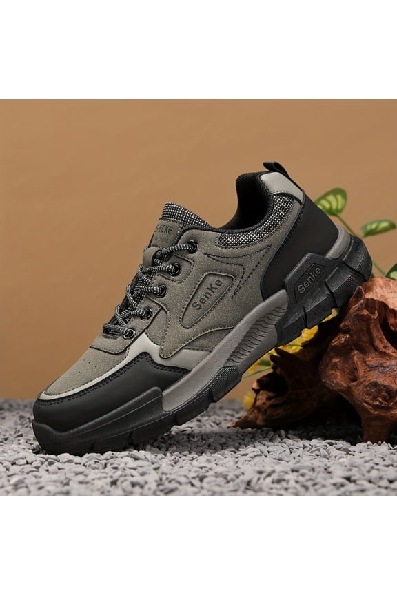 New+Men's Heavy-Duty Outdoor Work Boots-like Hiking Shoes for,, Camping (Grey/Black) - Spring/Autumn/Fall Seasonal - Low-Top All-Terrain Traction, Durable & Rubber Sole, Lace-Up Trekking Sneakers