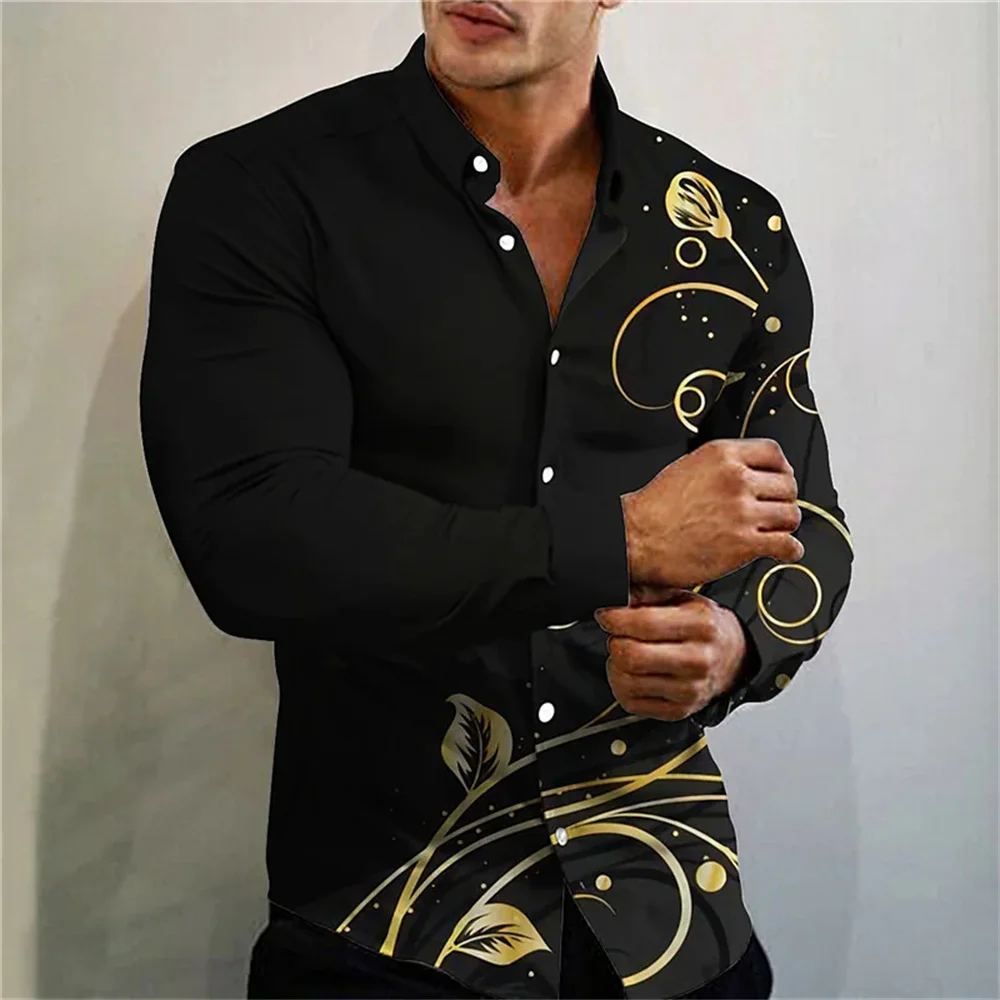 New Men's High Quality Luxury Prom Fashion Social 3D Print Polo Button ...