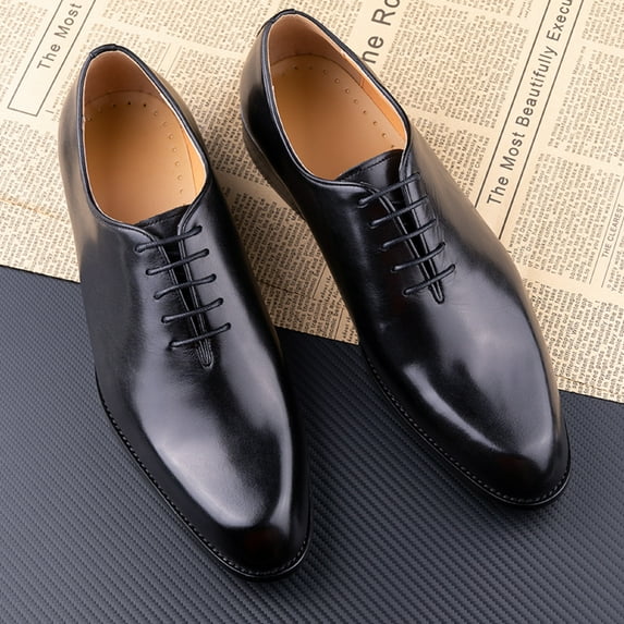 New Men's Leather Shoes Casual Oxford Business Work Shoes Black Coffee Lace-up Handmade Man Shoe High Quality Designer Black 11.5