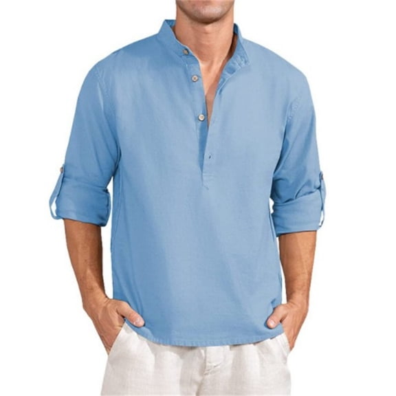 New Men's Linen Long Sleeve T Shirt Solid Color Loose Casual Breathable Shirt Cotton Mens Shirts Designer Lightweight Streetwear