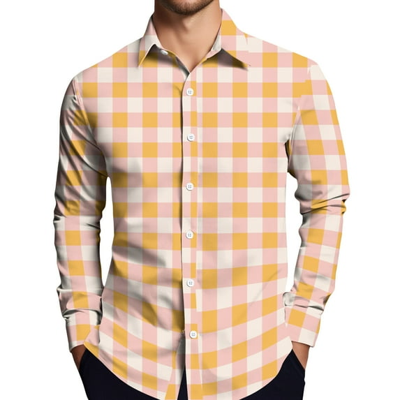 New Men's Long-Sleeved Plaid Shirt Spring Lapel Button Fashion Casual Comfortable Personality Breathable Handsome Male Loose Elastic Outwear Complexion M