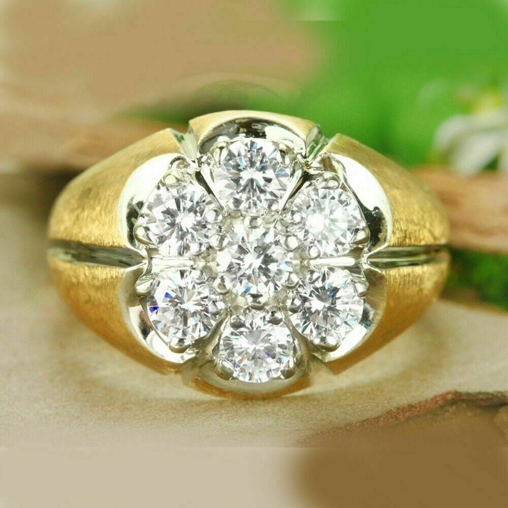 PASO JEWELS New Men's Pinky Engagment Ring Solid 14K Yellow Gold 1.00 Ct Round Cut Real Moissanite