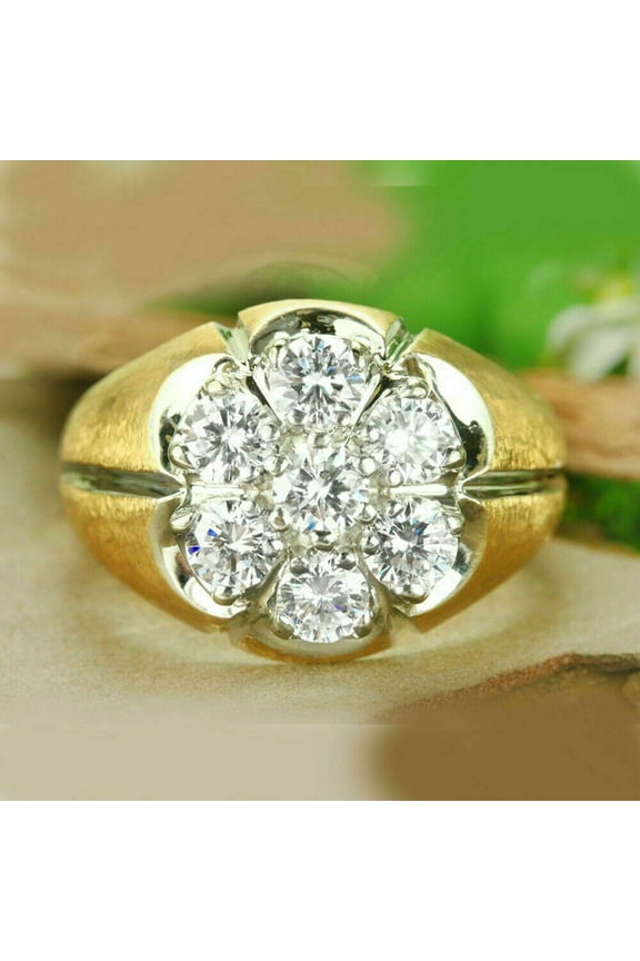 New Men's Pinky Engagment Ring Solid 14K Yellow Gold 1.00 Ct Round Cut Real Moissanite