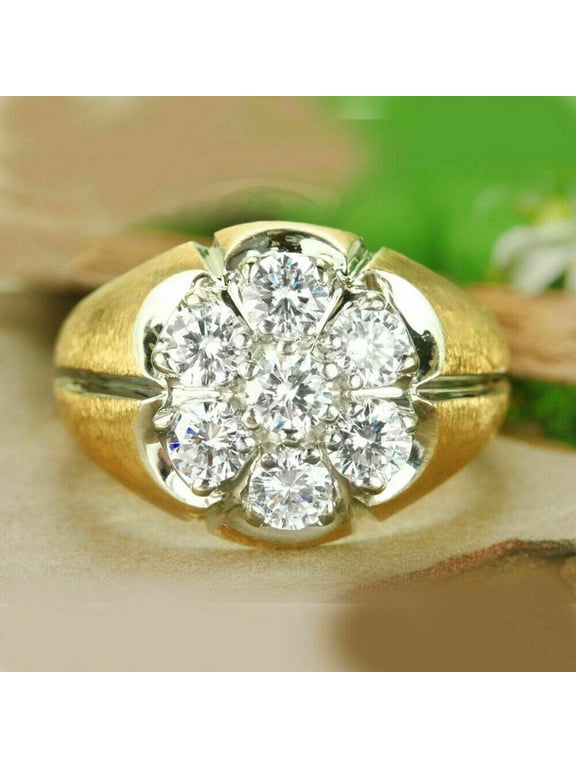 New Men's Pinky Engagment Ring Solid 14K Yellow Gold 1.00 Ct Round Cut Real Moissanite