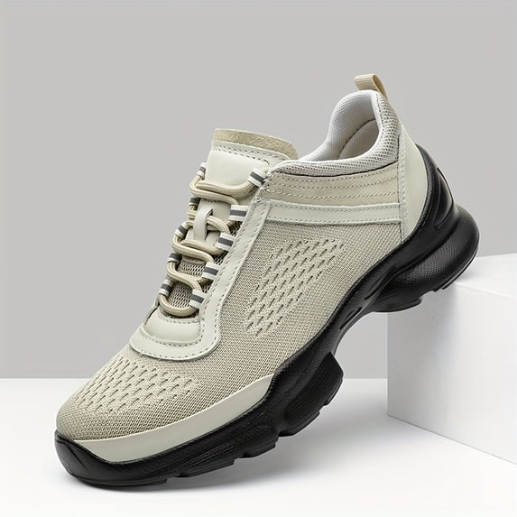 New Men's Platform Height-Increasing Shoes, Fashionable and Comfortable Men's Sneakers with Invisible Height Boost, Stylish and Comfortable Men's Casual Shoes, Available in Black and Beige