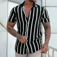 thumbnail image 1 of New Men's Shirts Fashion Stripes Print Short-sleeved Tees Summer Tops Men Turn-down Collar Button Casual T-shirt Men's Clothing, 1 of 6