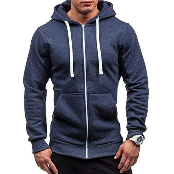 New Men's Slim Hoodie Warm Hooded Sweatshirt Coat Jacket Outwear Sweater Navy Blue XXL