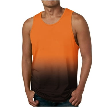 New Men's Summer Gradient 3D Printed Plus Size Tank Tops Casual Slim Fit Sleeveless Crew Neck T-shirt Beach Tops