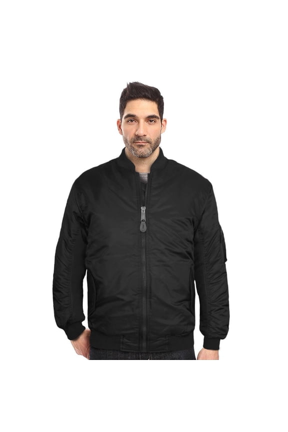 New Men's USA Premium Padded Water Resistant Reversible Flight Bomber Jacket (Black,L)
