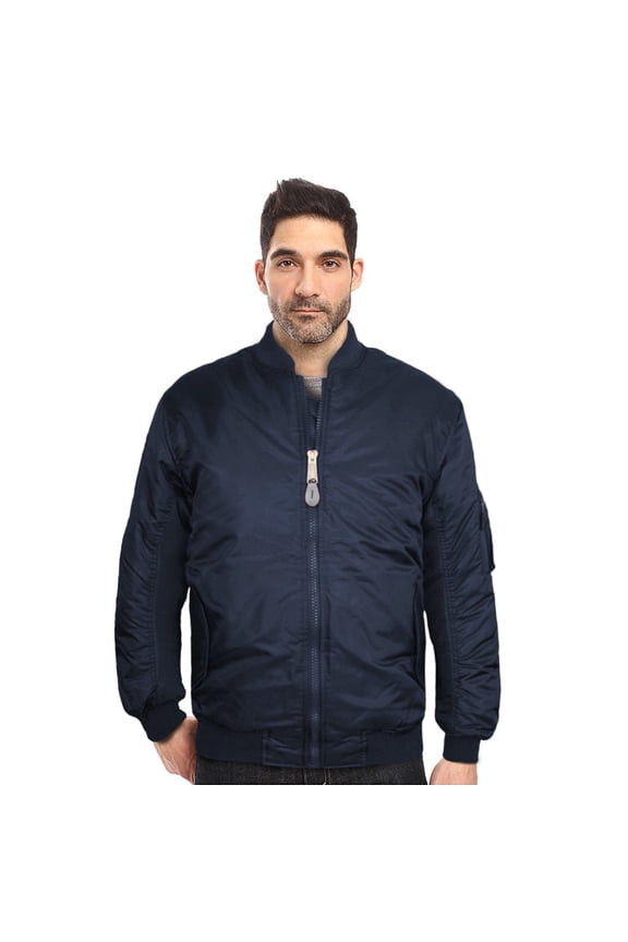 New Men's USA Premium Padded Water Resistant Reversible Flight Bomber Jacket (Navy,M)