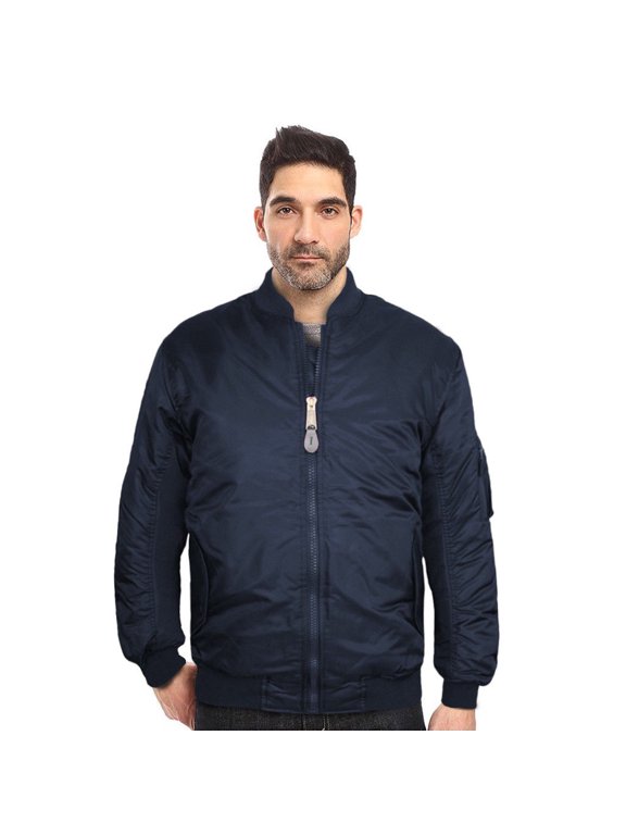 New Men's USA Premium Padded Water Resistant Reversible Flight Bomber Jacket (Navy,S)