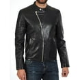 thumbnail image 1 of New Mens Black Leather Jacket Slim Fit Biker Motorcycle Genuine Leather Coat A742, 1 of 3