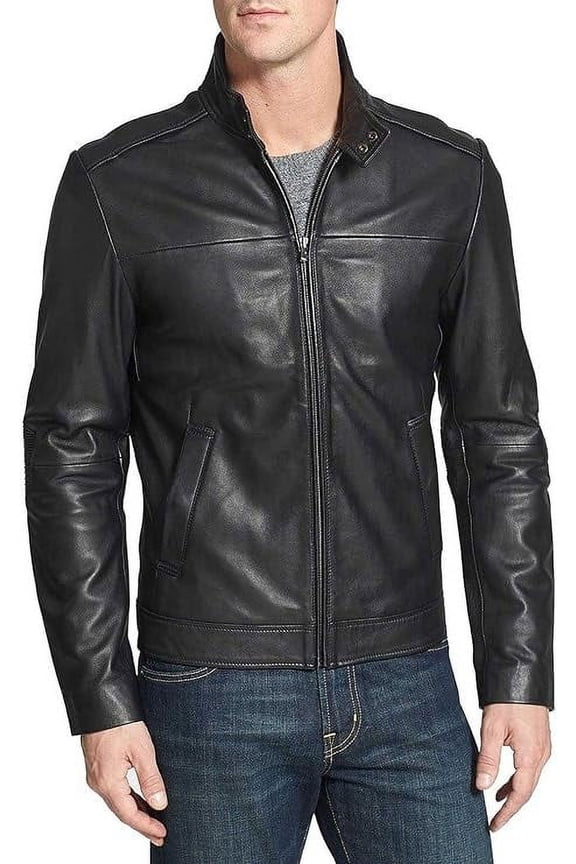 New Mens Black Leather Jacket Slim fit Biker Motorcycle Genuine lambskin jacket A587