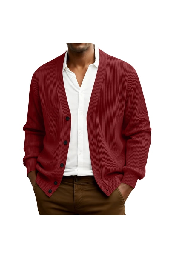 New Mens Cardigan Sweater Vintage V-Neck Long Sleeve Button Down Knitted Sweaters Lightweight Solid Color Outerwear Casual Versatile Coat