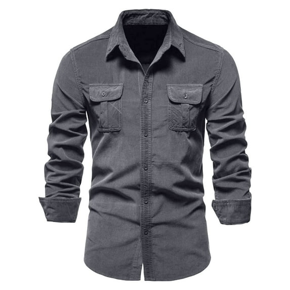 New Mens Fashion Vintage Shirts Mens Fashionable Simple Corduroy Business Slim Fit Solid Color Cardigan Long Sleeve Shirt