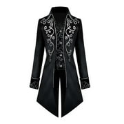 New Mens Korean Casual Coats Jacket Mens Fashion Varsity Jackets Fashion Steampunk Vintage Tail Gothic Frock Long Sleeve Fashion Printed Streetwear Coat
