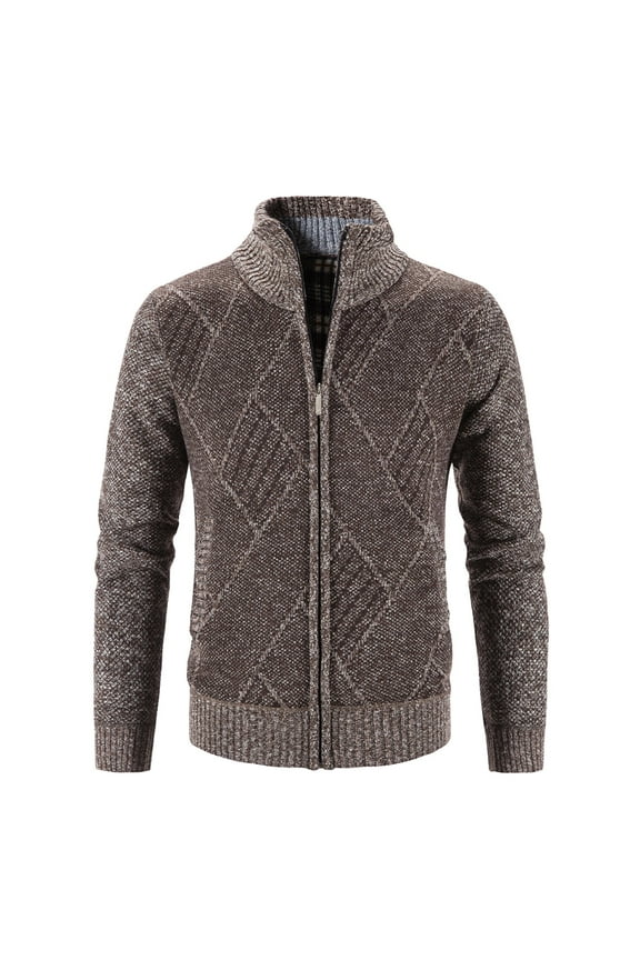 New Mens Korean Casual Coats Jacket Men'S Wool Blend Coat Winter Sweater Long Sleeve Plus Velvet Turtleneck Thick Diamond Block Check Sweater Fashion Cardigan Streetwear Jacket