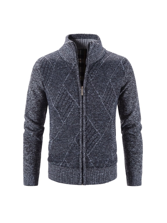 New Mens Korean Casual Coats Jacket Men'S Wool Blend Coat Winter Sweater Long Sleeve Plus Velvet Turtleneck Thick Diamond Block Check Sweater Fashion Cardigan Streetwear Jacket