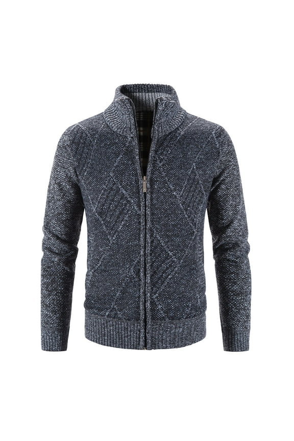 New Mens Korean Casual Coats Jacket Men'S Wool Blend Coat Winter Sweater Long Sleeve Plus Velvet Turtleneck Thick Diamond Block Check Sweater Fashion Cardigan Streetwear Jacket