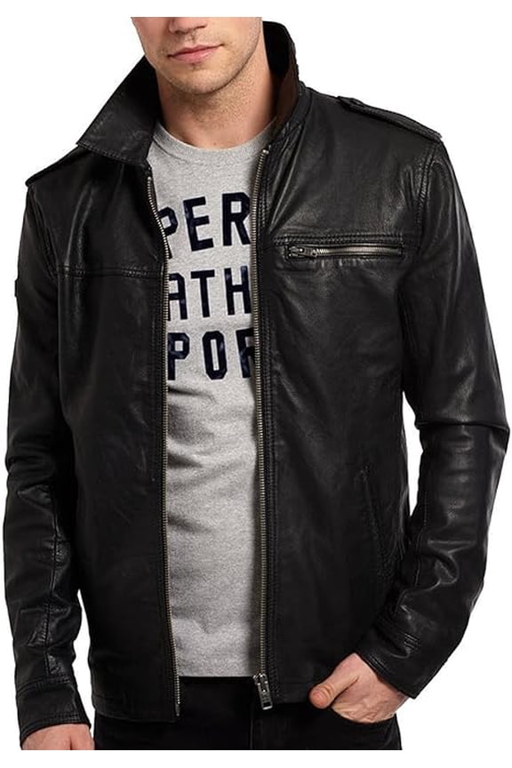 New Mens Leather Black Jacket Slim Fit Biker Motorcycle Genuine Leather Coat A471