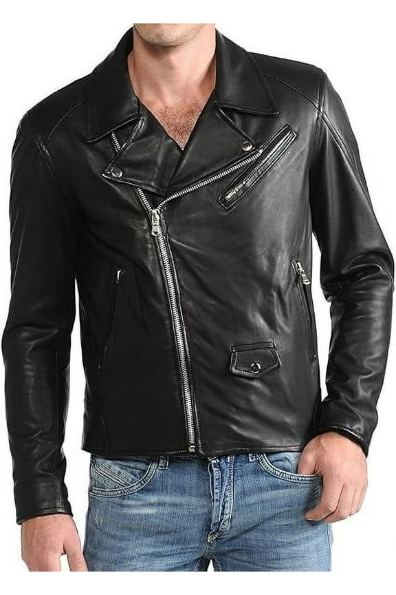 New Mens Leather Black Jacket Slim fit Biker Motorcycle Genuine lambskin jacket A472