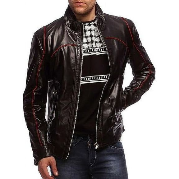 New Mens Leather Brown Jacket Slim Fit Biker Motorcycle Genuine Leather Coat A644