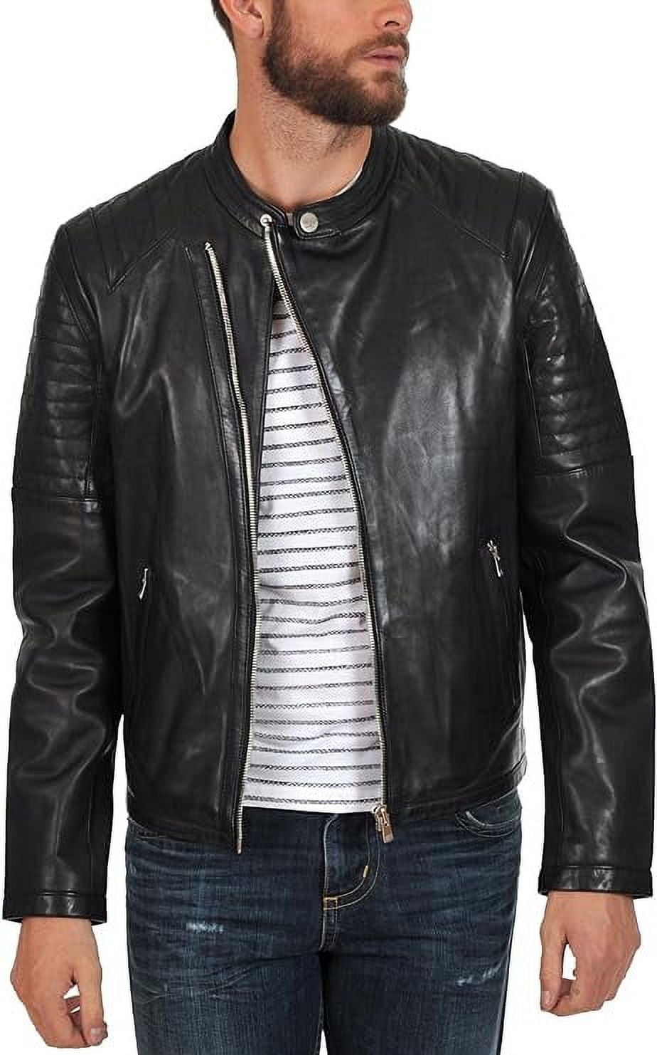 Casual Genuine Leather Jacket Slim Male Pockets Zipper Coat