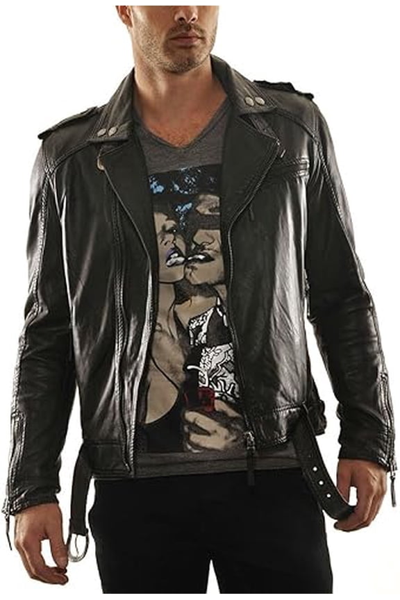 New Mens Leather Jacket Slim Fit Biker Motorcycle Genuine Leather Coat A371