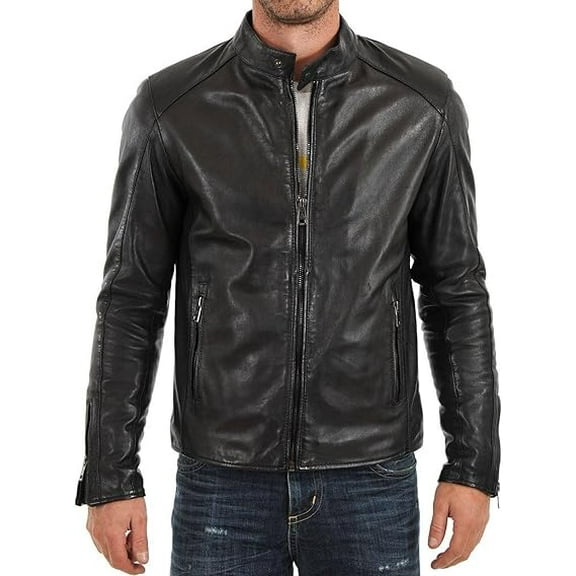 New Mens Leather Jacket Slim Fit Biker Motorcycle Genuine Leather Coat A463