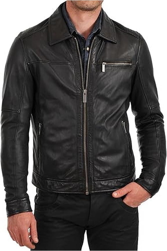 New Mens Leather Jacket Slim Fit Biker Motorcycle Genuine Leather Coat A671