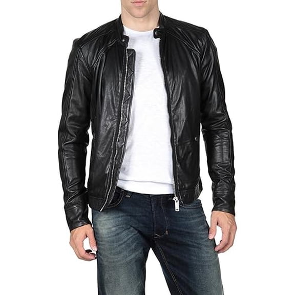 New Mens Leather Jacket Slim fit Biker Motorcycle Genuine Black lambskin jacket A501