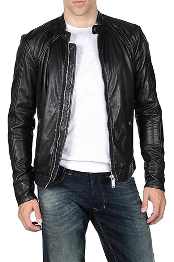 New Mens Leather Jacket Slim fit Biker Motorcycle Genuine Black lambskin jacket A501