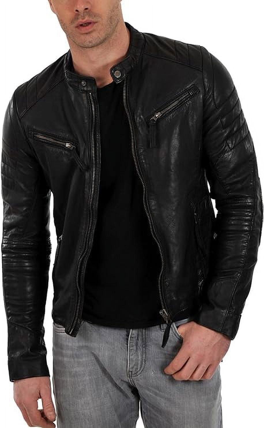 New Mens Leather Jacket Slim fit Biker Motorcycle Genuine lambskin ...
