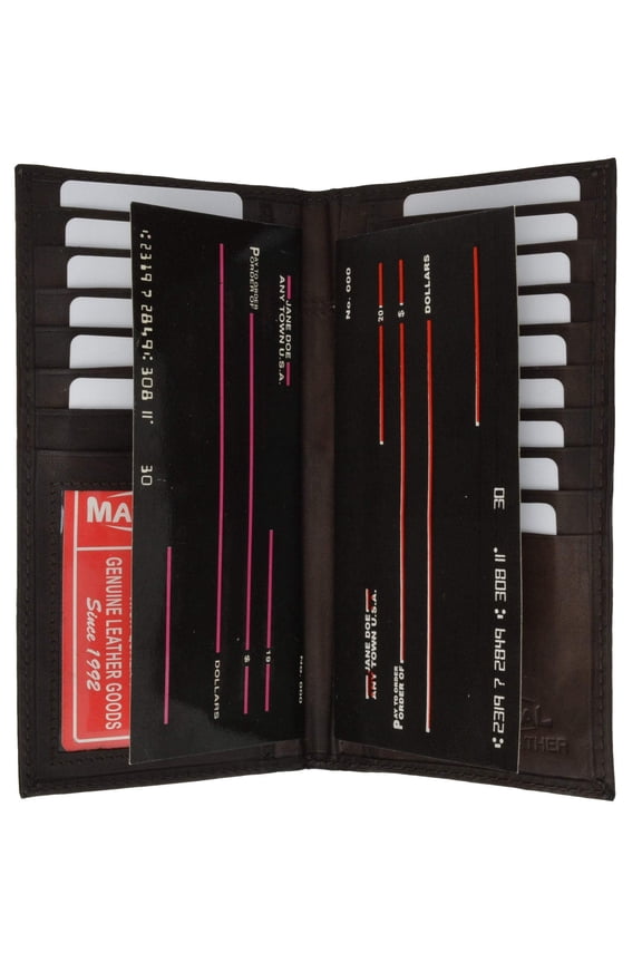 New Mens Leather Long Wallet Pockets ID Card Clutch Bifold Purse 1528 CF (C)