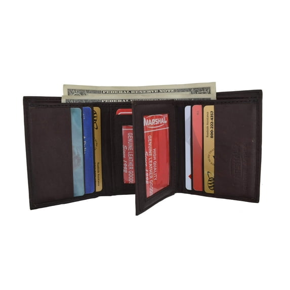New Mens Trifold Leather Wallet Multi Pockets Classic Style Card ID 1107 CF