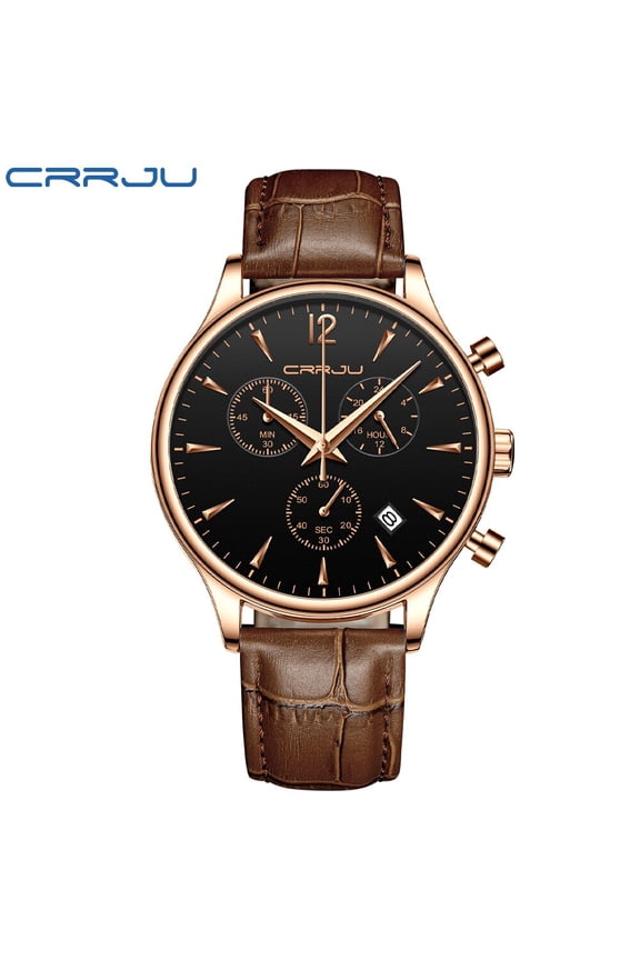 New Mens Watches CRRJU Top Brand Leather Chronograph Waterproof Sport Automatic Date Quartz Watch For Men Relogio Masculino