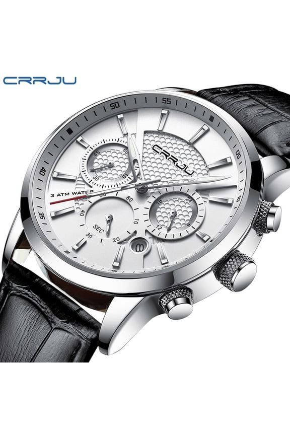 New Mens Watches CRRJU Top Brand Leather Chronograph Waterproof Sport Automatic Date Quartz Watch For Men Relogio Masculino