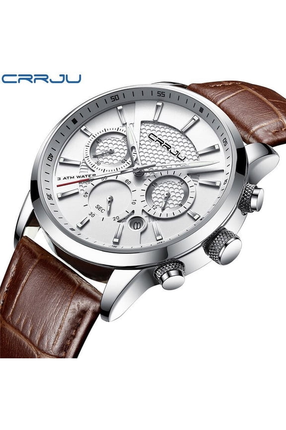 New Mens Watches CRRJU Top Brand Leather Chronograph Waterproof Sport Automatic Date Quartz Watch For Men Relogio Masculino