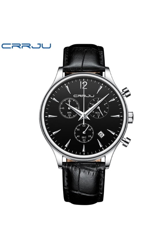 New Mens Watches CRRJU Top Brand Leather Chronograph Waterproof Sport Automatic Date Quartz Watch For Men Relogio Masculino