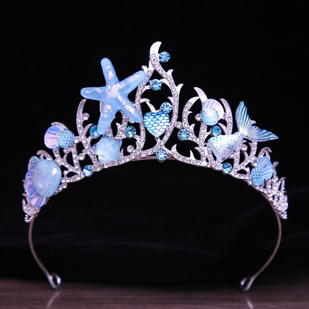 New Mermaid Crown Diadem Halloween Ocean Style Costume Seashell Starfish  Hair Accessories for Women Girls Birthday Party Tiaras (Blue) - Walmart.com, image size:1000x1000